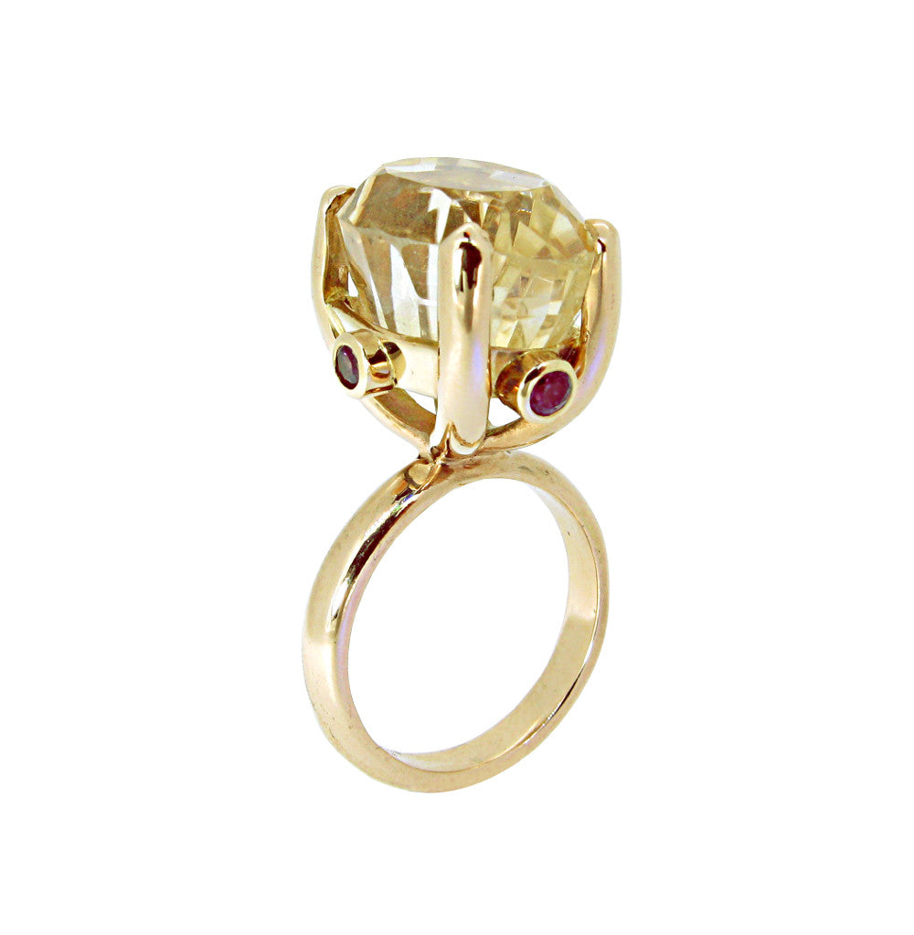 The Rock Ring with Citrine and Rubies in 9ct Ina Gold