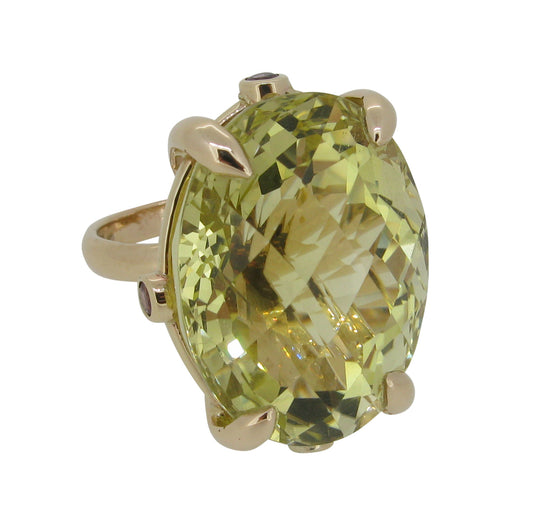 Large Rock Ring with Lemon Quartz and Rhodolite Garnets in 9ct Ina Gold