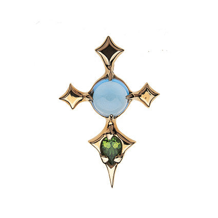 Gothic Pendant with Blue Topaz and Facetted Peridot in 9ct Ina Gold