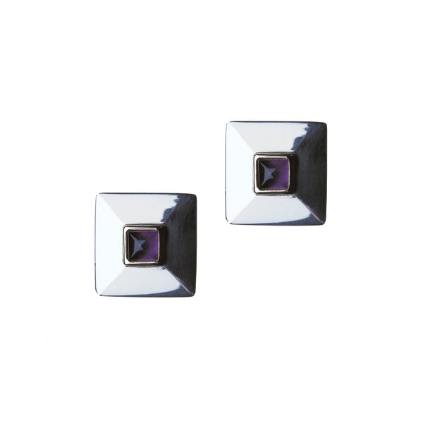 Pyramid Stone Cufflink - pictured with Amethyst