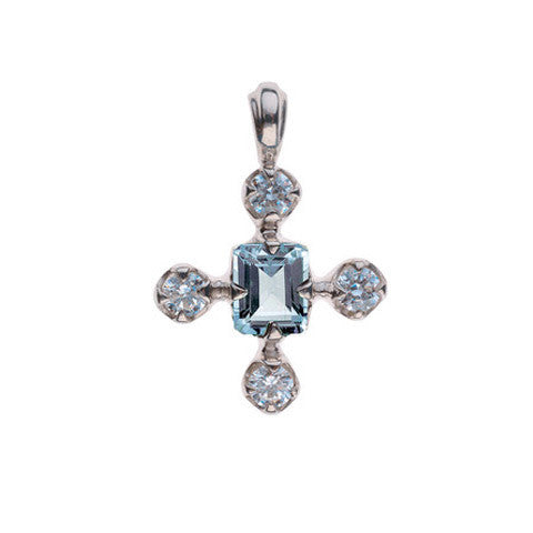 Edwardian Pendant with Facetted Aquamarine in White Gold