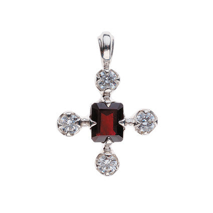 Edwardian Pendant with Ruby and Diamonds in 9ct White Gold