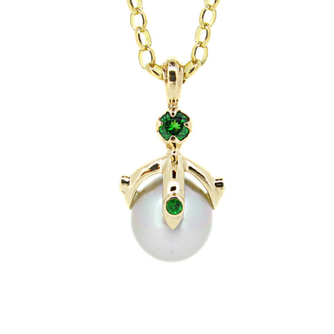 Queen Orb Pendant with silver white pearl and tsavorite garnet, 9ct
