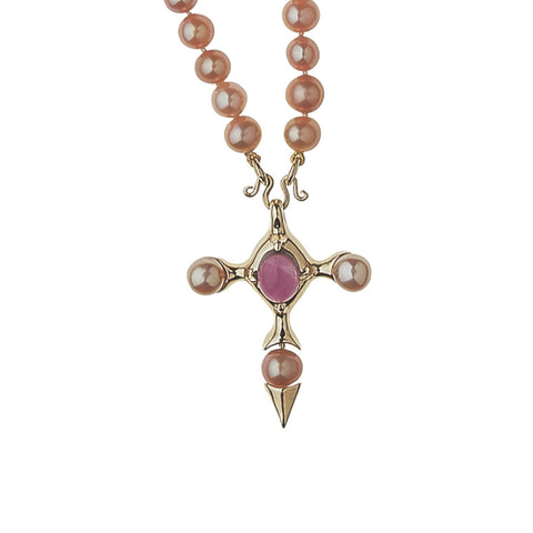 Venus Pendant with Pink Pearls and Pink Tourmaline on a Pink Pearl Strand