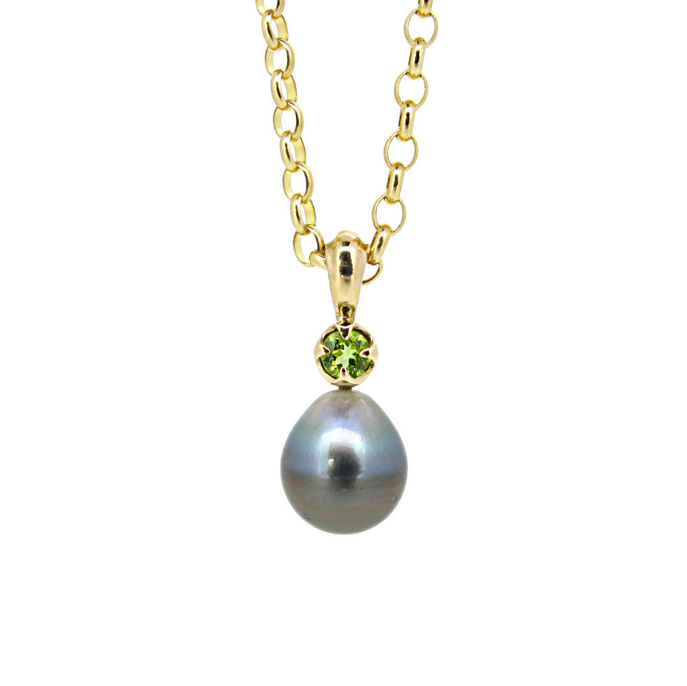 Obelia Pendant with Tahitian Pearl and Peridot in 9ct Gold