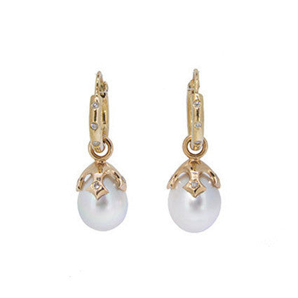 Majesty Pearl Drop with White South Sea pearls and Diamonds on Heather Hoops in 9ct Gold