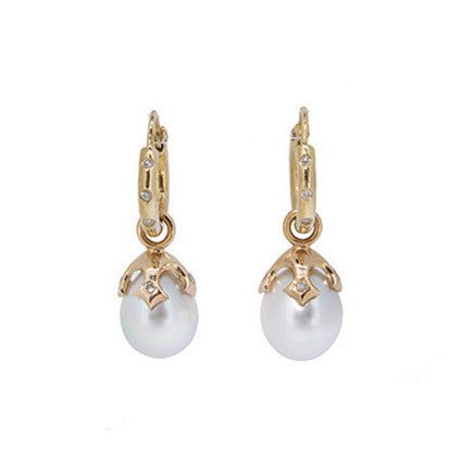 Majesty Pearl Drop pair of White South Sea pearls and Diamonds on Heather Hoops in 9ct Gold