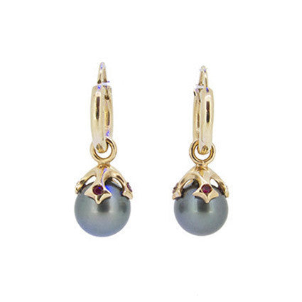 Majesty Pearl Drops with Tahitian Pearls and Rubies in 9ct Gold