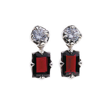 Edwardian Stud Earrings with Diamond and Ruby 9ct White Gold