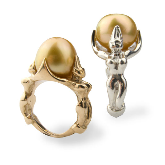 Goddess Ring with South Sea Gold Pearl in 9ct Gold