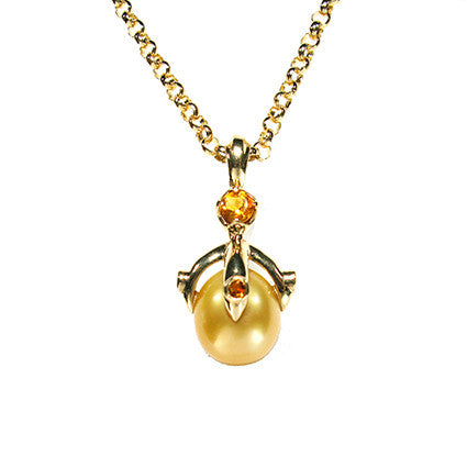 Queen Orb Pendant with Gold South Sea pearl & Orange Sapphire
