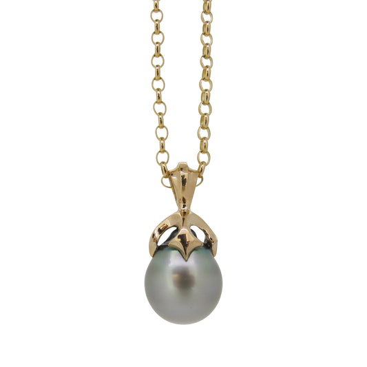 Large Majesty pendant set with silver Tahitian pearl in 9ct Ina Gold