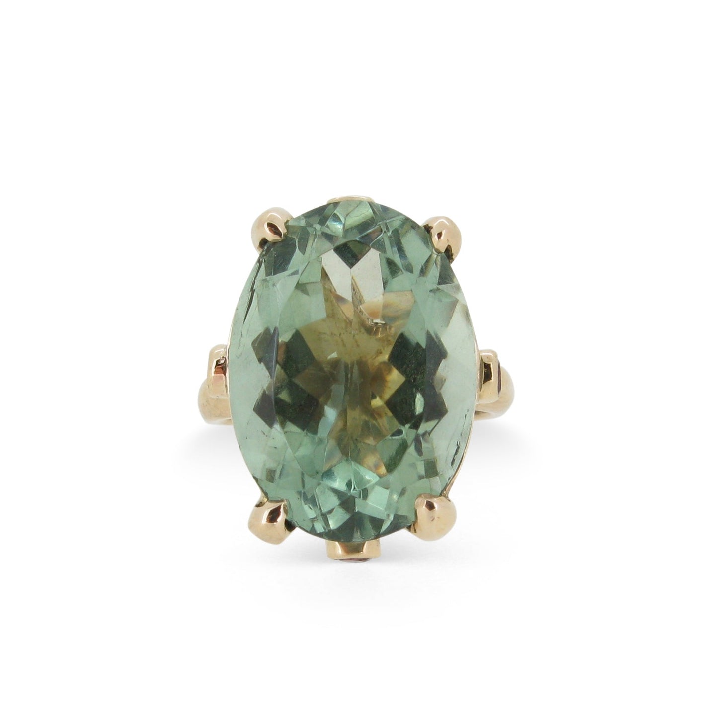 The Rock Ring with Green Amethyst and Pink Tourmalines in 9ct Ina Gold