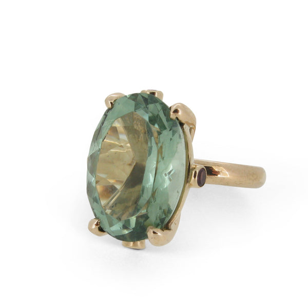 The Rock Ring with Green Amethyst and Pink Tourmalines in 9ct Ina Gold