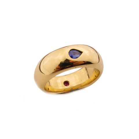 Large Wedding Ring with Ruby and Sapphire in 18ct Gold
