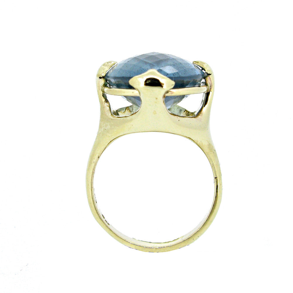 Large Majesty Ring with Chequerboard Aquamarine in 9ct Ina Gold