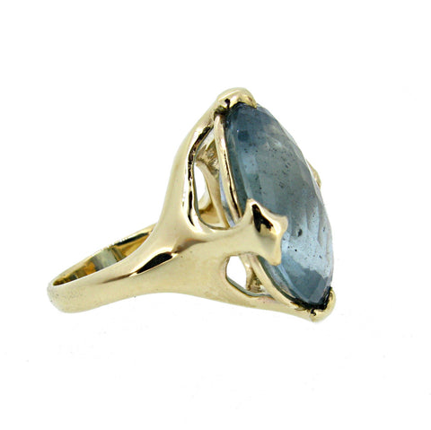 Large Majesty Ring with Chequerboard Aquamarine in 9ct Ina Gold