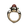 Love Ring with Sunstone and Emeralds in 9ct Ina Gold