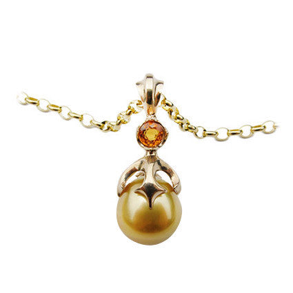 Large Majesty Obelia withGold South Sea Pearl and Golden Sapphire in 9ct Ina Gold