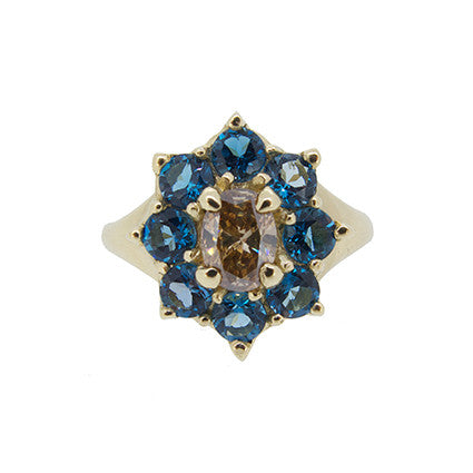 Marilyn Ring with Cognac Diamond and London Blue topaz in 9ct Ina Gold