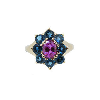 Marilyn Ring with Pink Sapphire and London Blue Topaz in 9ct Gold