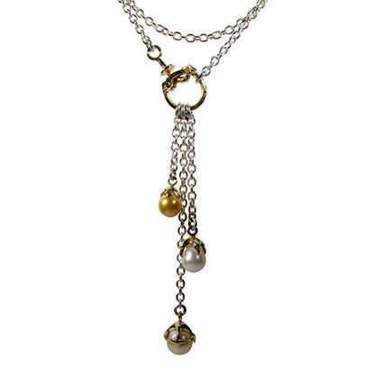 Nautical Necklace with Gold and White South Sea Pearl and Tahitian pearl