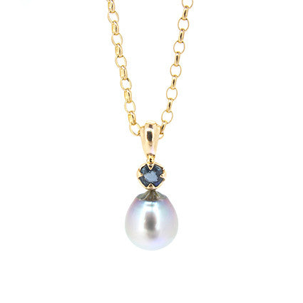 Obelia Pendant with Tahitian Pearl and Sapphire in 9ct Gold