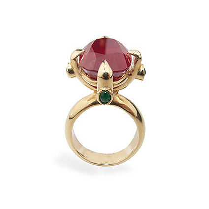 Queen Ring with Madagascan Ruby and emeralds in 9ct Ina Gold