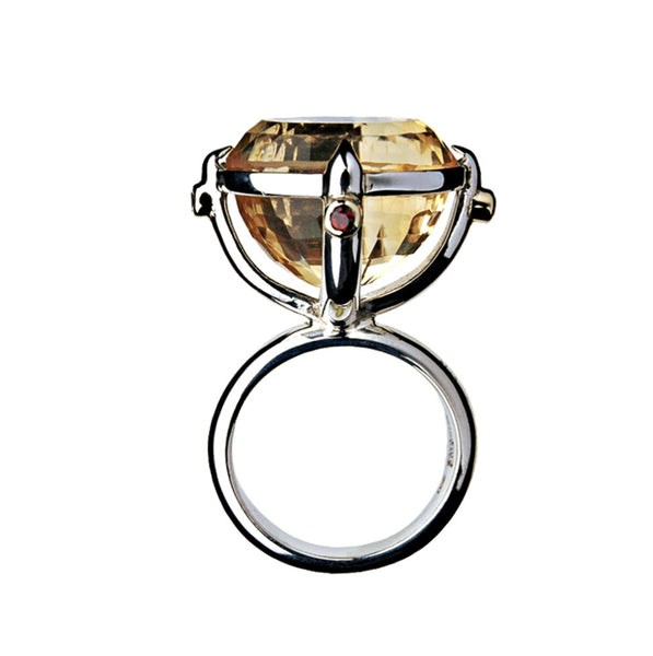 Queen Ring with Citrine & Garnet in White Gold