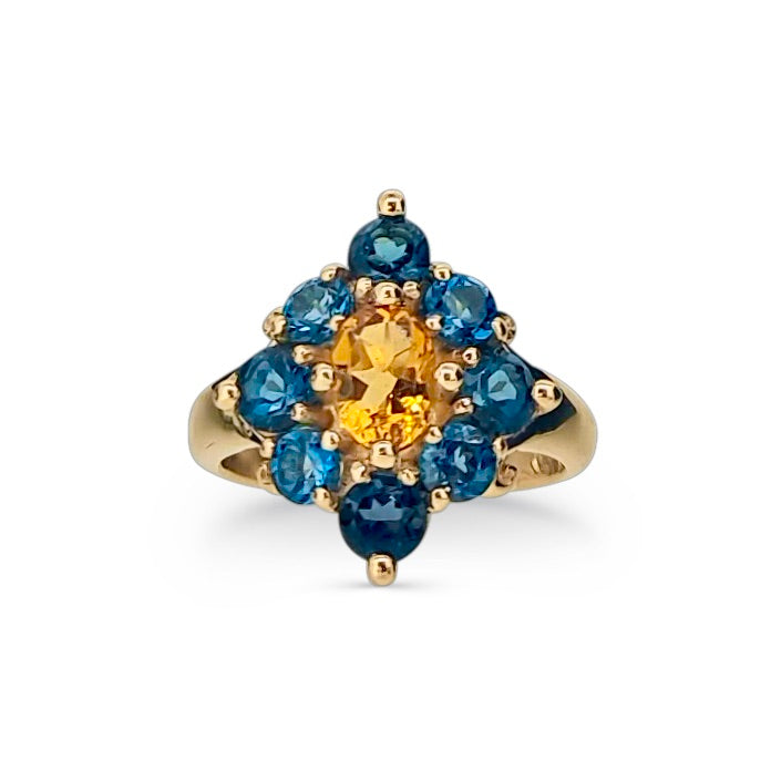 Rita Ring with Citrine and London Blue Topaz in 9ct Ina Gold