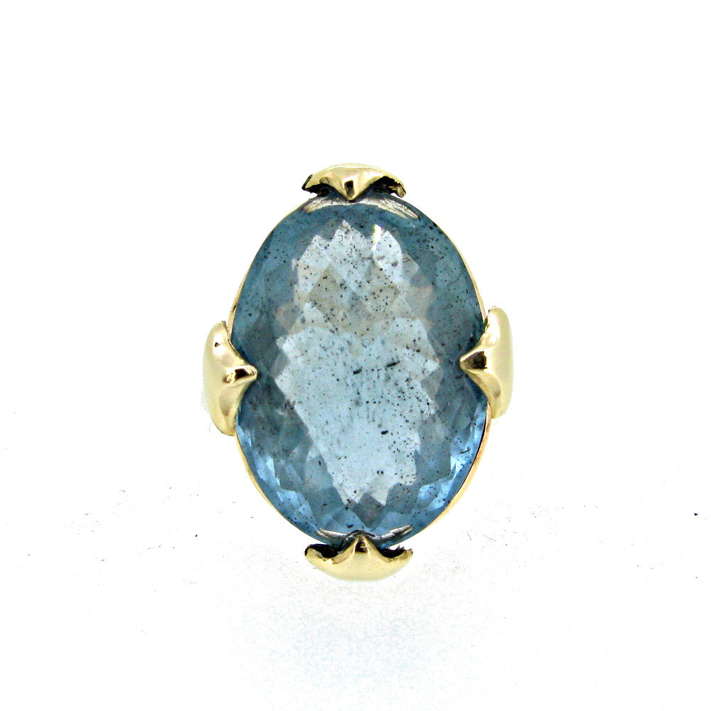 Large Majesty Ring with Chequerboard Aquamarine in 9ct Ina Gold