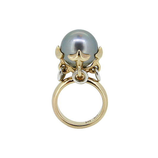 Anchor Ring with Silver Tahitian Pearl in 9ct Ina Gold