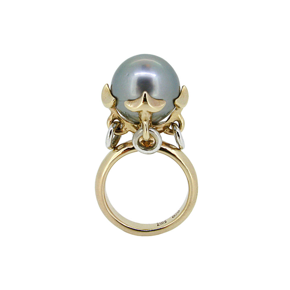 Anchor Ring with Silver Tahitian Pearl in 9ct Ina Gold