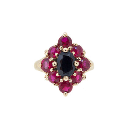 Rita Ring with Black sapphire & Rubies in 9ct Ina Gold