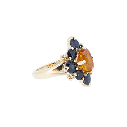 Rita Ring with Orange and Black Sapphires 9ct Ina Gold