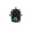 The Rock Ring with Green Quartz and Cabachon Rubies in 9ct Ina Gold