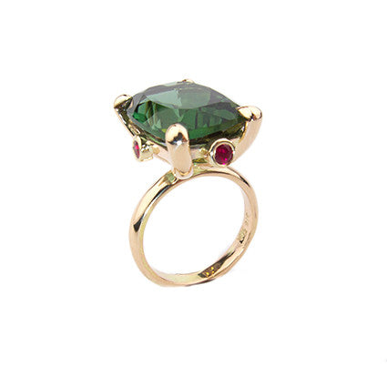 The Rock Ring with Green Tourmaline and Facetted Rubies in 9ct Ina Gold