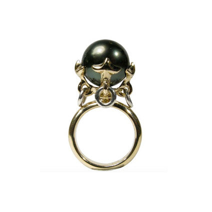 Anchor Ring with Silver Tahitian Pearl in 9ct Ina Gold