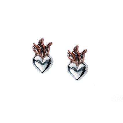 Flaming Heart Stud Earrings