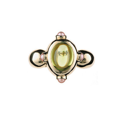 Love Ring with Peridot and Pink Pearls in 9ct Ina Gold