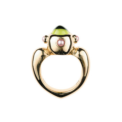 Love Ring with Peridot and Pink Pearls in 9ct Ina Gold