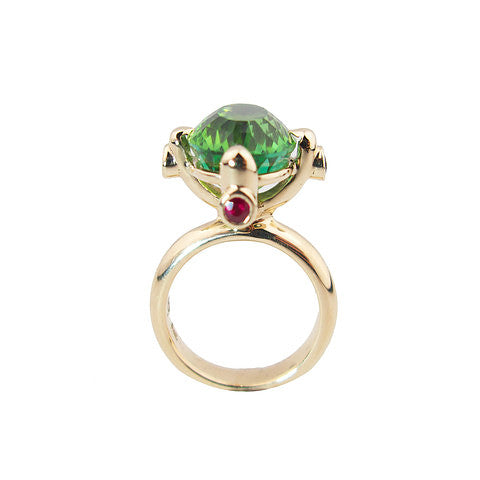 Queen Ring with Peridot and Rubies in 9ct Ina Gold
